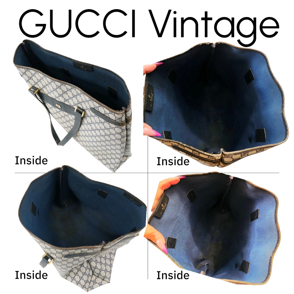 GUCCI GG Vintage Tote Big Shopper Rare Navy Leather Bag 39.02.061 Sherry Purse - Picture 16 of 16